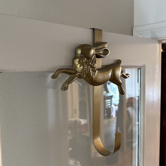 MacKenzie Childs Easter Bunny Rabbit Brass Door Hanger Wreath Holder - Picture 4 of 8